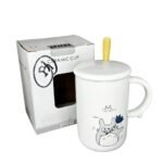 Pocillo/ Mug Totoro Con Tapa + Cuchara Madera 11,5cm