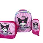 Combo Escolar Kuromi Multicolor- Maleta-cartuchera- Lonchera