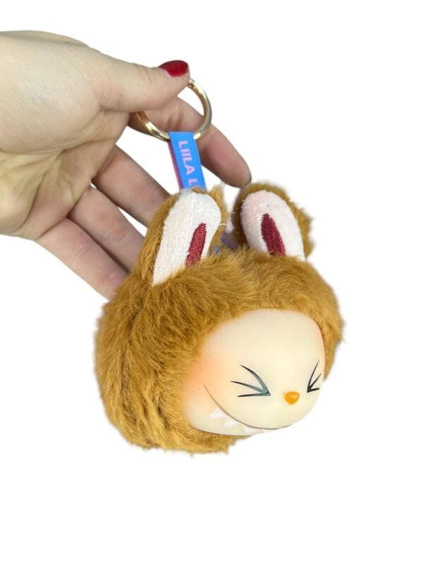 Mini  Llavero Peluche Labubu Sonriendo Marrón Claro 4cm - Imagen 4