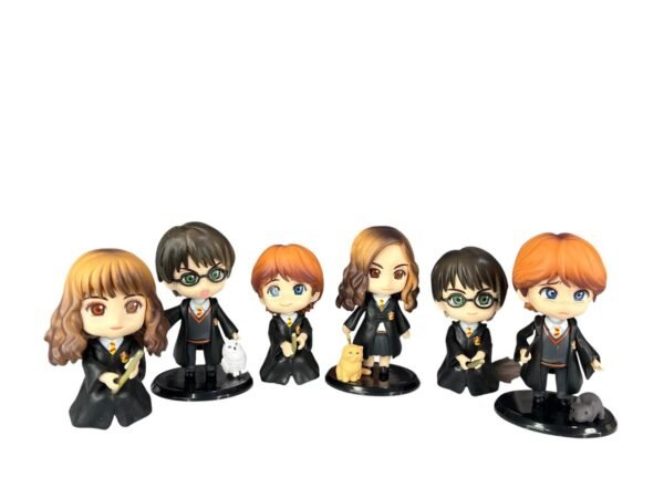 Figura Set X6 Con Escoba Y Base Negra Harry Potter Cabezones