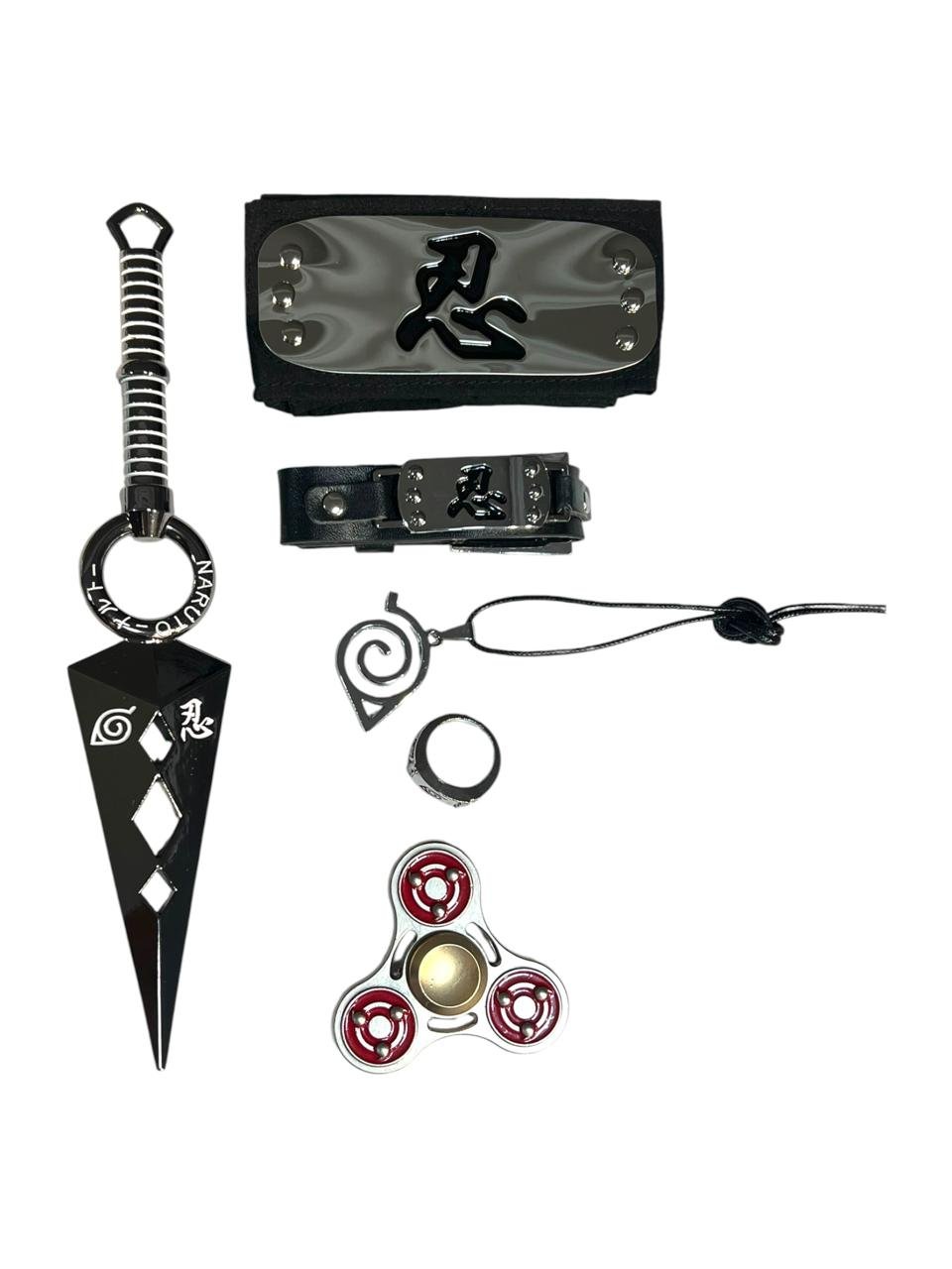Set X6 Bandana -kunai-anillo Shinobi Naruto Shippuden Negro