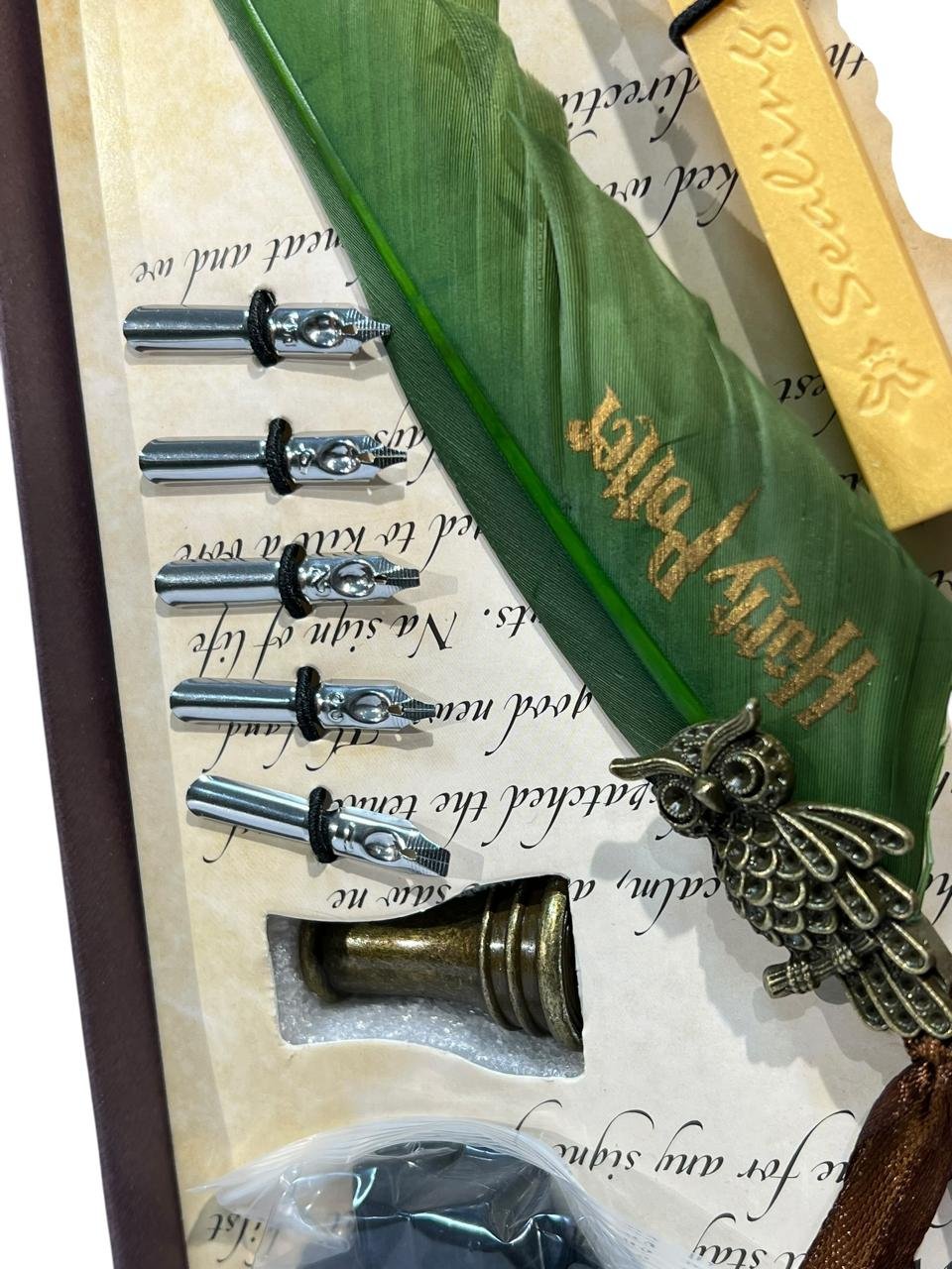 Set Bolígrafo Pluma+ Tinta+ Sellos+ Cera Harry Potter Verde - Imagen 2
