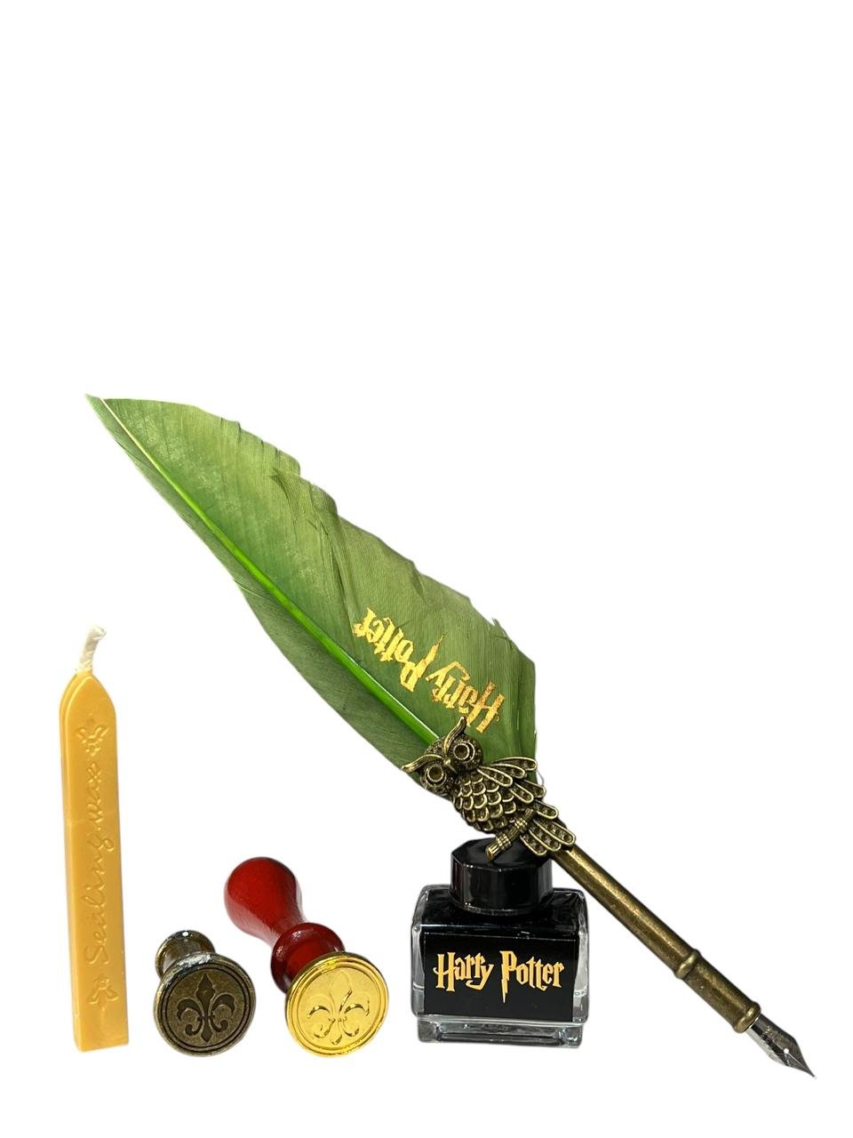 Set Bolígrafo Pluma+ Tinta+ Sellos+ Cera Harry Potter Verde