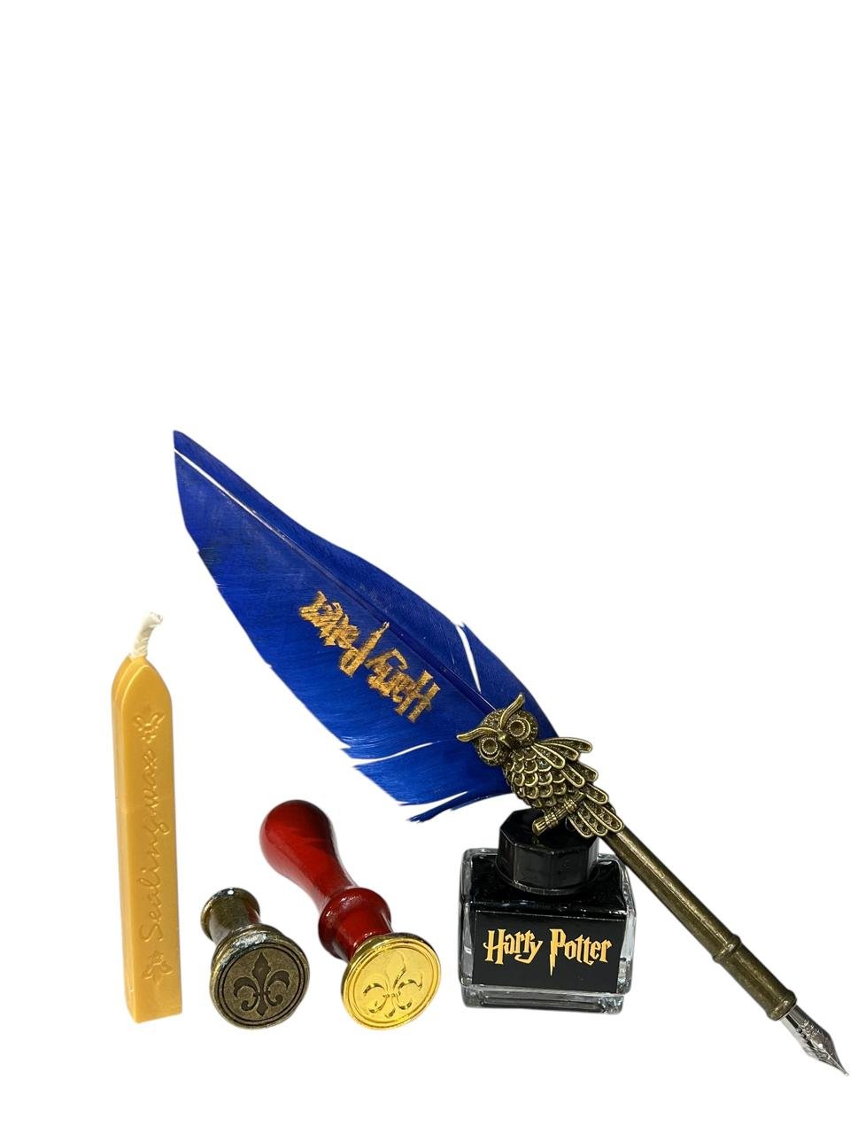 Set Bolígrafo Pluma+ Tinta+ Sellos+ Cera Harry Potter Azul