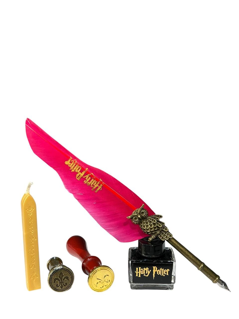 Set Bolígrafo Pluma+ Tinta+ Sellos+ Cera Azul Harry Roja