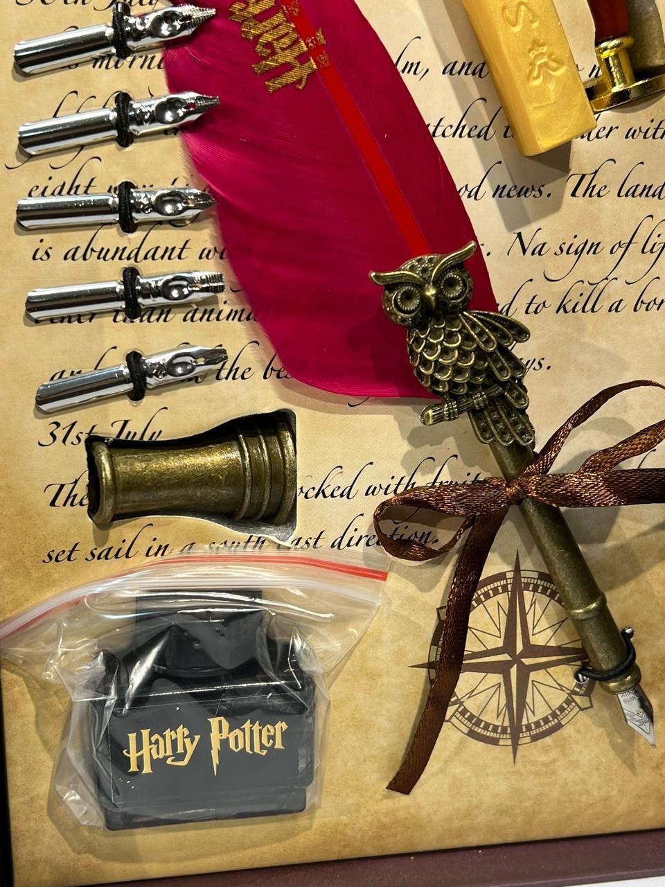 Set Bolígrafo Pluma+ Tinta+ Sellos+ Cera Azul Harry Roja - Imagen 5
