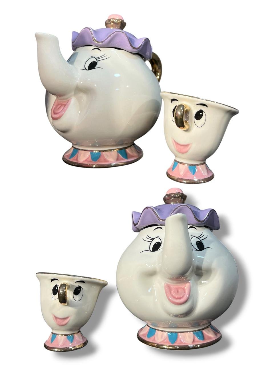 Set Tetera -taza De La Bella Y La Bestia Sra. Potts Y Chip Blanco